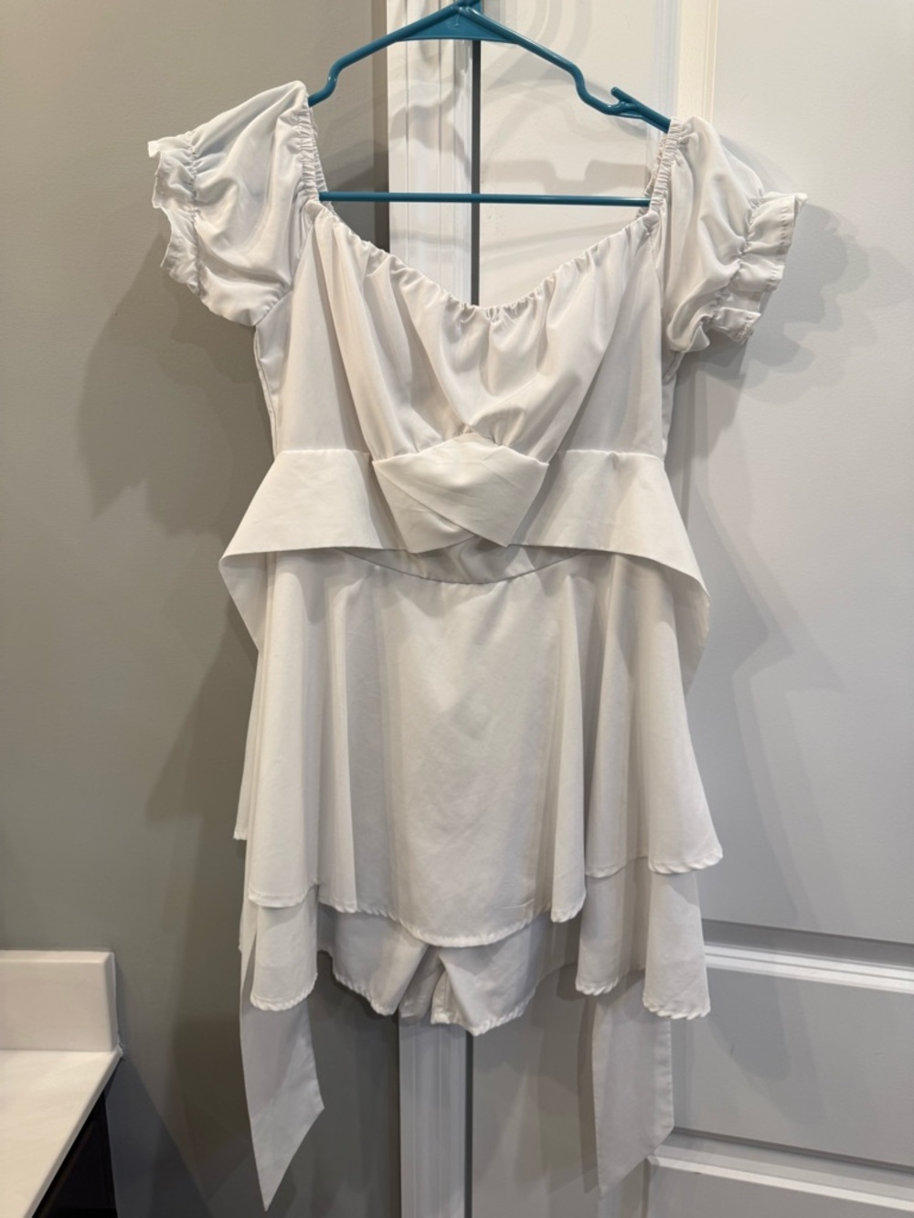 White Peplum Tiered Off-Shoulder Top